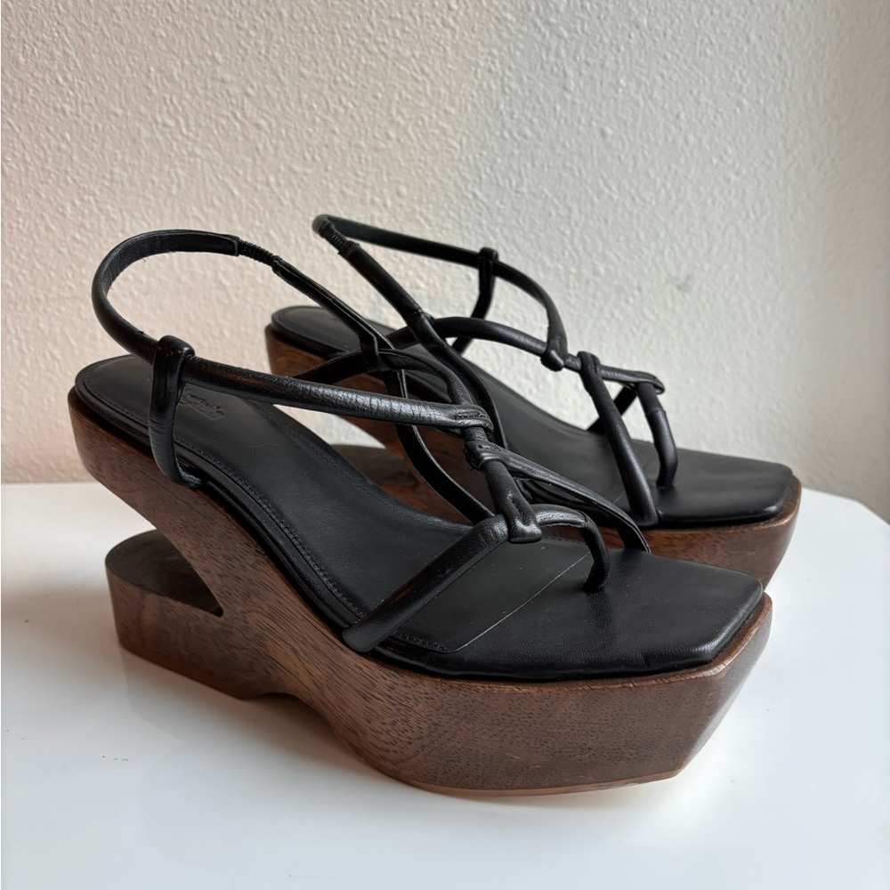 Cult Gaia Nela Wooden Platform Sandals Shoes Size 41 EU 11 US Black - Picture 6 of 12